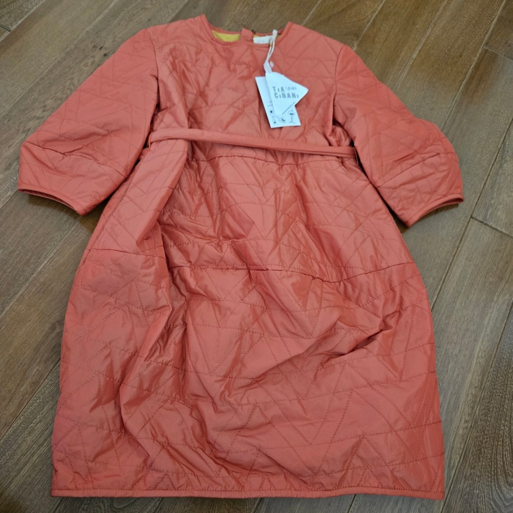 Tia Cibani Kids Padded Pueblo Dress Orange Saffron Quilted 3-4T Designer NWT